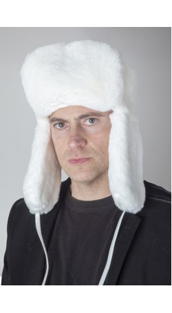 White rex rabbit fur hat Russian style